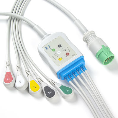 Mennen kabel EKG i Leadwires 5 odprowadzeń IEC Clip 12-pinowe złącze kabla EKG