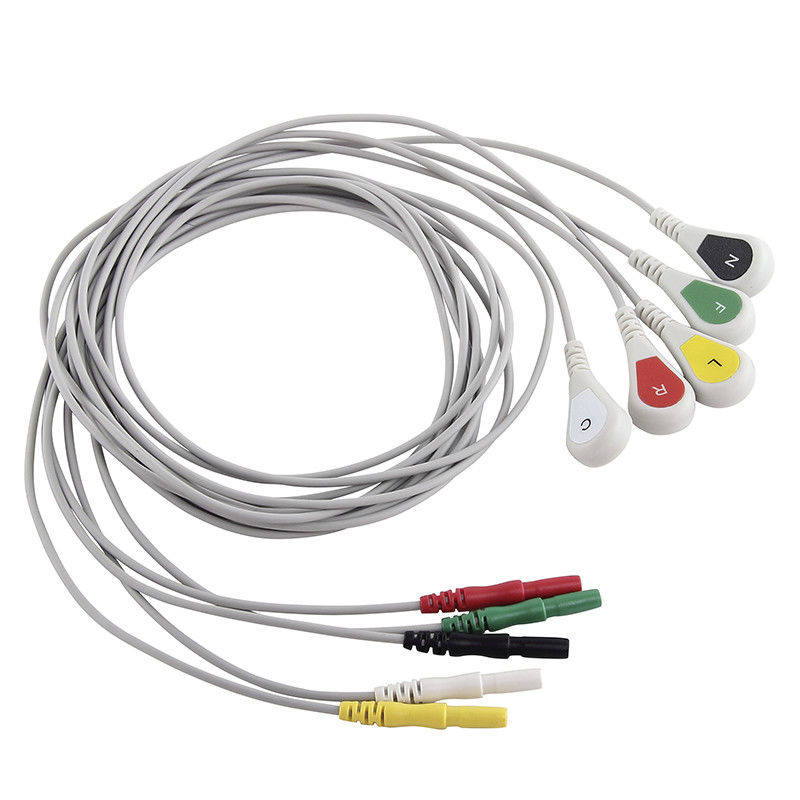 Medical 5 Lead Snap Ecg Cable Din 1.5 AAMI 6pin Holter EKG Cable and Leadwire For Holer Recorder