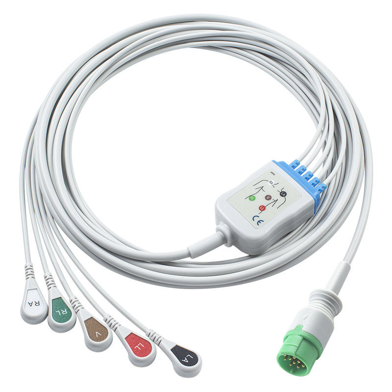Fukuda Denshi Kompatybilny kabel EKG z bezpośrednim połączeniem i przewody prowadzenia - CI-700E-5 5Lead AHA Snap