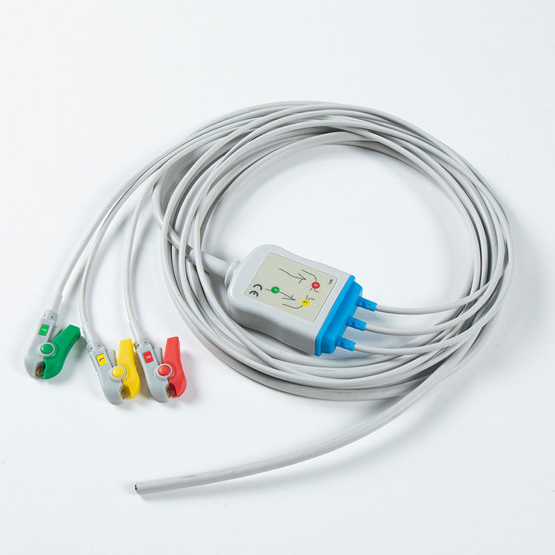 1m 3,0 średnica półfabryczny kabel EKG 3Lead IEC Grabber bez złącza z 24 miesiącami trwałości